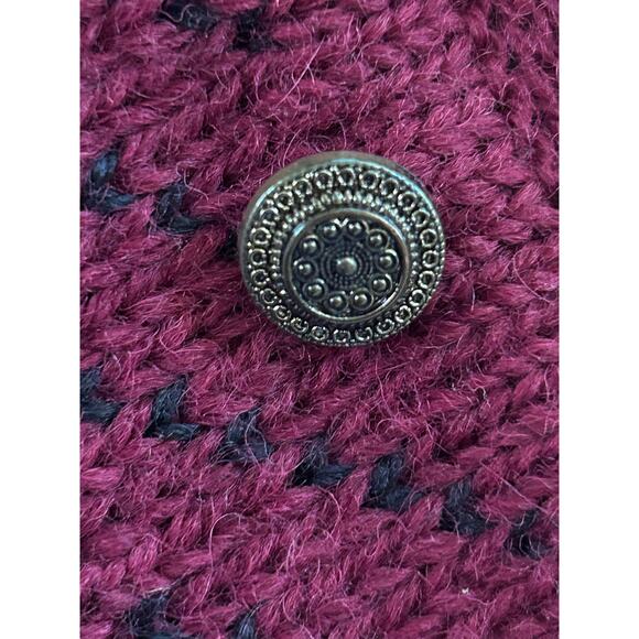 Sweaters of Ireland Vintage Cardigan 100% Pure Wool Fair Isle Maroon Gold Large - Picture 4 of 13